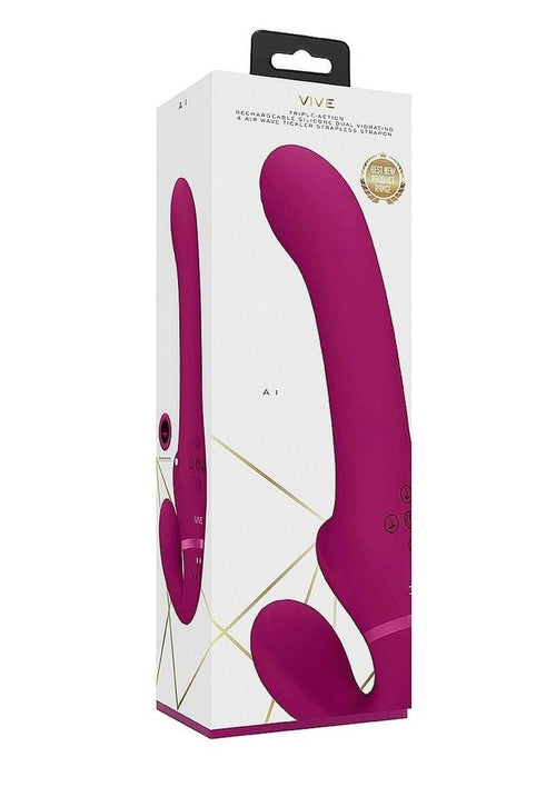 Load image 1 in gallery view. Vive Al Rechargeable Silicone Dual Motor Strapless Strap-On - Pink