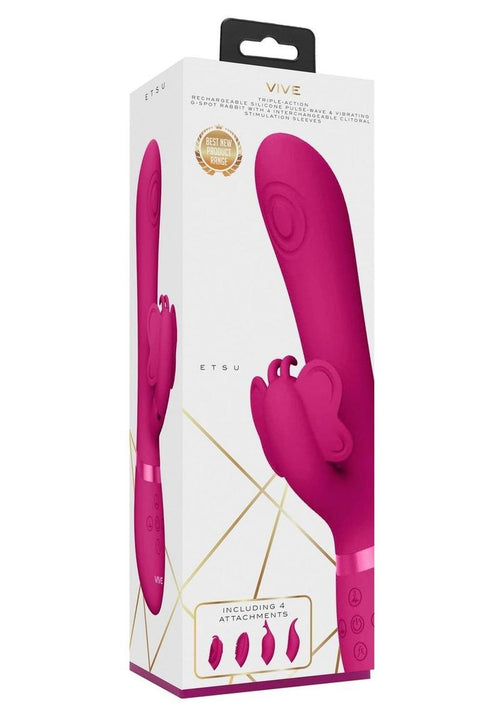Load image 1 in gallery view. Vive Etsu Rechargeable Silicone Pulse Wave G-Spot Rabbit and Clitroal Stimulator - Pink
