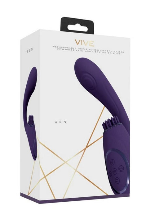 Load image 1 in gallery view. Vive Gen Rechargeable Silicone Triple Motor G-Spot Vibrator with Pulse Wave - Purple