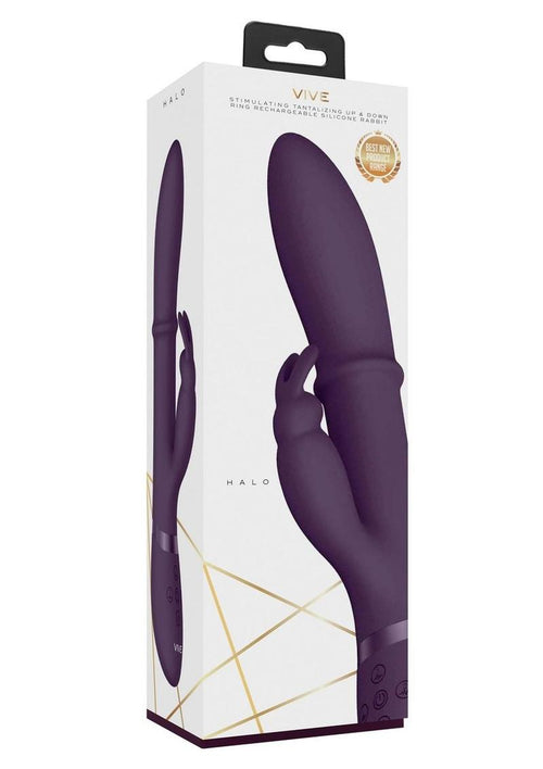Load image 1 in gallery view. Vive Halo Rechargeable Silicone Ring Rabbit Vibrator - Purple