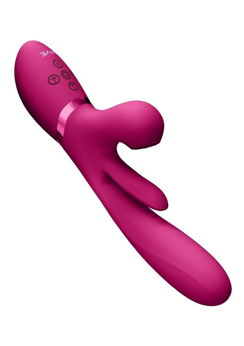Load image 1 in gallery view. Vive Kura Rechargeable Silicone Triple Motor Thrusting G-Spot with Flapper and Air Wave Clit Stimulation Vibrator Vive by Shots