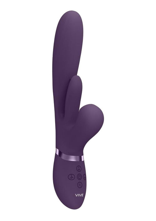 Load image 1 in gallery view. Vive Kura Rechargeable Silicone Triple Motor Thrusting G-Spot with Flapper and Air Wave Clit Stimulation Vibrator - Purple