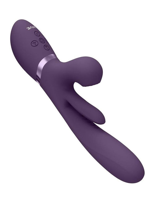 Load image 1 in gallery view. Vive Kura Rechargeable Silicone Triple Motor Thrusting G-Spot with Flapper and Air Wave Clit Stimulation Vibrator Vive by Shots