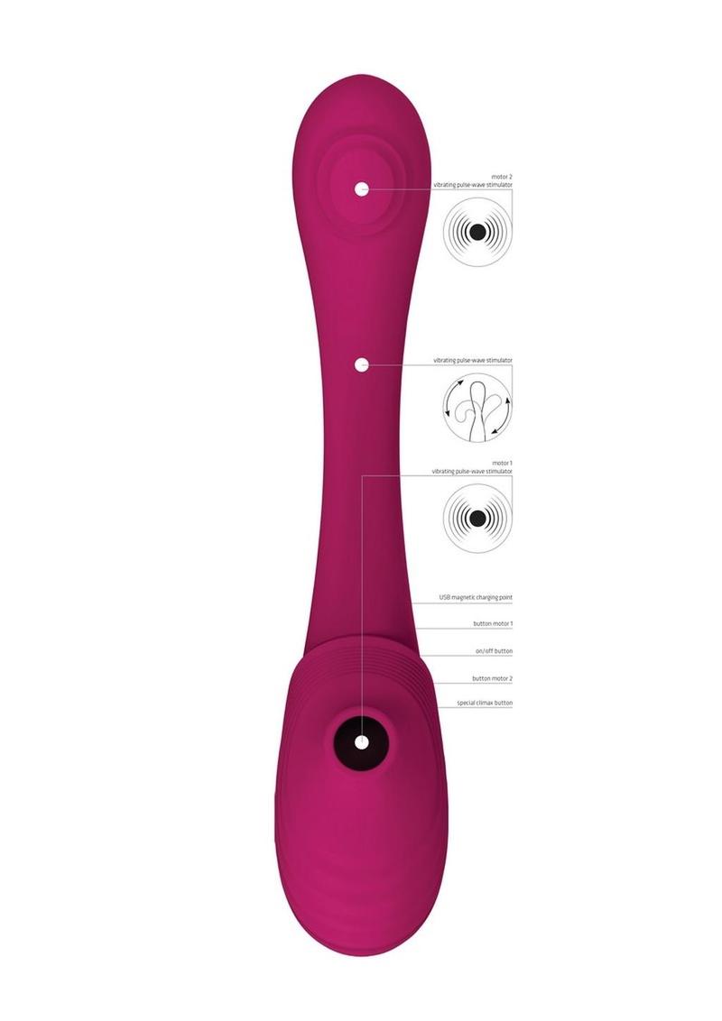 Vive Mirai Rechargeable Silicone Dual Motor Double Ended Bendable Pulse and Air Wave Vibrator Vive by Shots