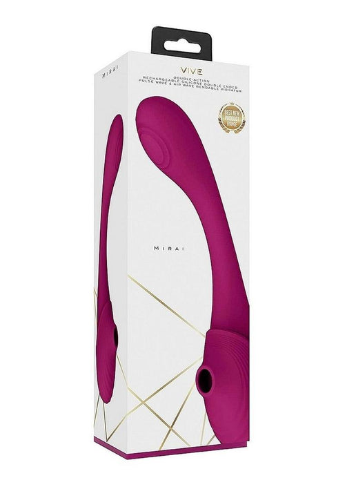 Load image 1 in gallery view. Vive Mirai Rechargeable Silicone Dual Motor Double Ended Bendable Pulse and Air Wave Vibrator - Pink