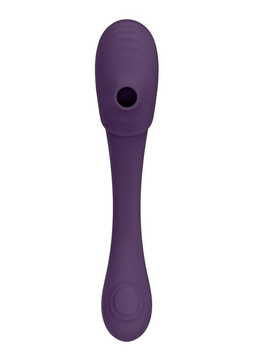 Load image 1 in gallery view. Vive Mirai Rechargeable Silicone Dual Motor Double Ended Bendable Pulse and Air Wave Vibrator - Purple