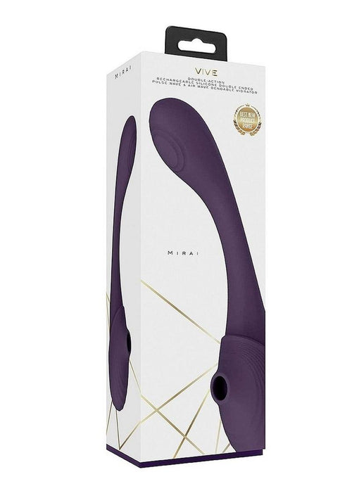 Load image 1 in gallery view. Vive Mirai Rechargeable Silicone Dual Motor Double Ended Bendable Pulse and Air Wave Vibrator - Purple