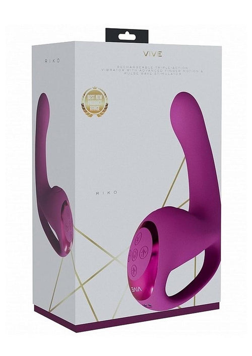 Load image 1 in gallery view. Vive Riko Rechargeable Silicone Triple Motor Thumper with Finger Motion Vibrator - Pink