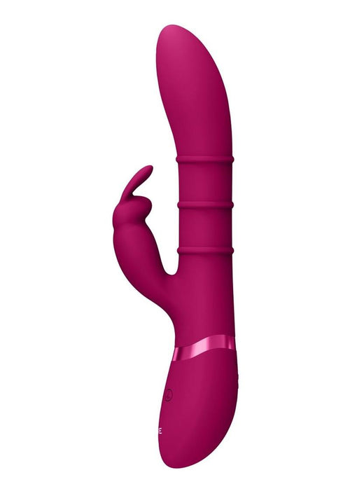 Load image 1 in gallery view. Vive Kura Rechargeable Silicone Triple Motor Up and Down Vibrating Triple Ring Rabbit - Pink