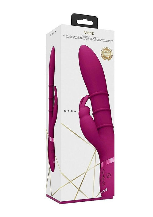 Load image 1 in gallery view. Vive Kura Rechargeable Silicone Triple Motor Up and Down Vibrating Triple Ring Rabbit - Pink