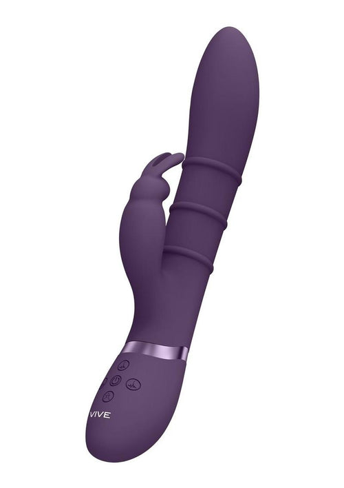 Load image 1 in gallery view. Vive Kura Rechargeable Silicone Triple Motor Up and Down Vibrating Triple Ring Rabbit - Purple