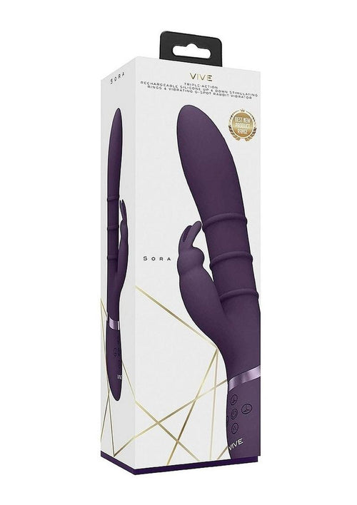 Load image 1 in gallery view. Vive Kura Rechargeable Silicone Triple Motor Up and Down Vibrating Triple Ring Rabbit - Purple