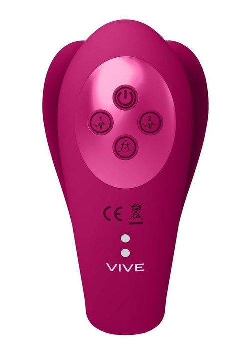 Load image 1 in gallery view. Vive Yoko Rechargeable Silicone Tripe Motor Dual Prongs with Clitoral Pulse Wave Vibrator - Pink