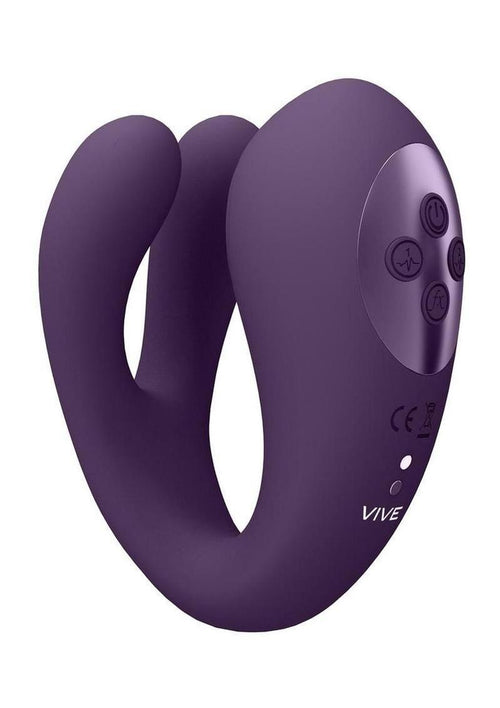 Load image 1 in gallery view. Vive Yoko Rechargeable Silicone Tripe Motor Dual Prongs with Clitoral Pulse Wave Vibrator - Purple