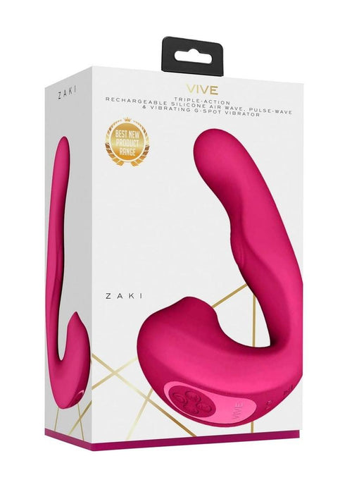 Load image 1 in gallery view. Vive Zaki Air Wave Pulse Wave and G-Spot Rechargeable Silicone Vibrator - Pink