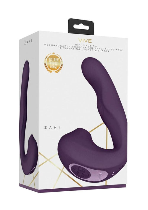 Load image 1 in gallery view. Vive Zaki Air Wave Pulse Wave and G-Spot Rechargeable Silicone Vibrator - Purple