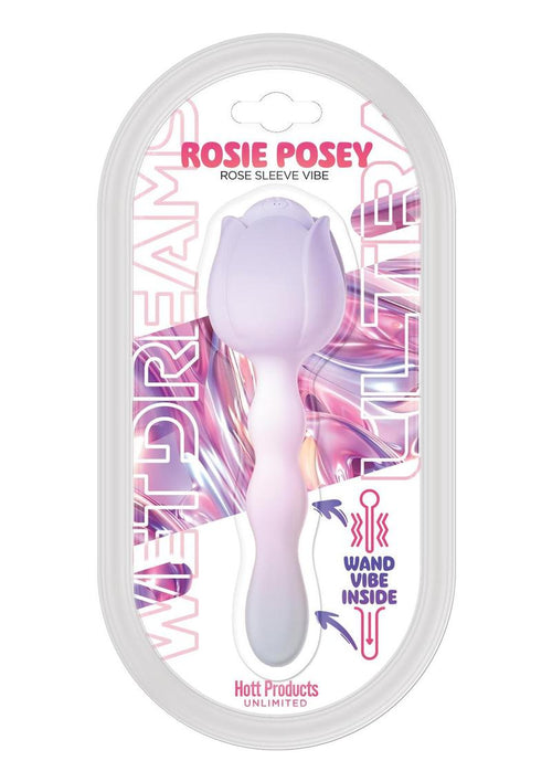 Load image 1 in gallery view. Wet Dreams Rosie Posey Silicone Rechargeable Rose Shaped Vibrating Wand - Magenta/Pink