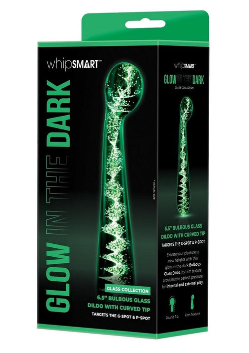 Load image 1 in gallery view. WhipSmart Bulbous Glass Dildo with Curved Base - Clear/Glow In The Dark - 6.5in