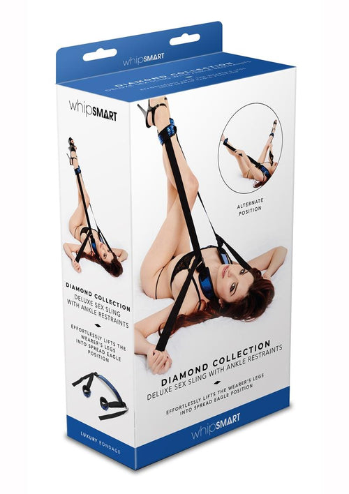 Load image 1 in gallery view. WhipSmart Deluxe Sex Sling with Ankle Restraints - Black/Blue