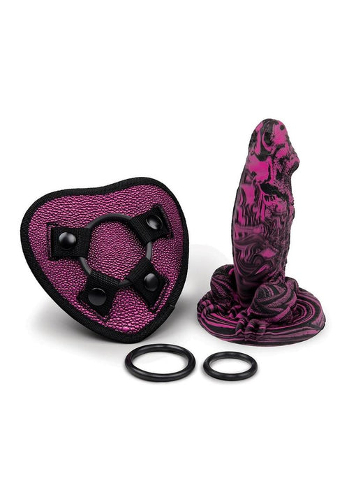 Load image 1 in gallery view. WhipSmart Dragon's Lair Strap-On Harness Kit with Dragon Dildo - Black/Purple - 7in