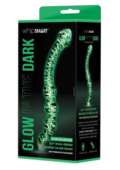 Load image 1 in gallery view. WhipSmart Dual Ended Beaded Glass Dildo - Clear/Glow In The Dark - 6.5in