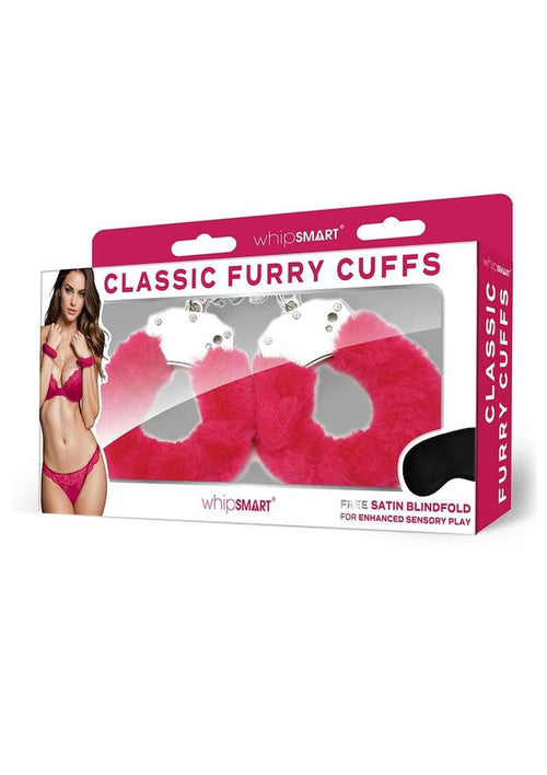 Load image 1 in gallery view. WhipSmart Furry Cuffs with Eye Mask - Hot Pink/Pink
