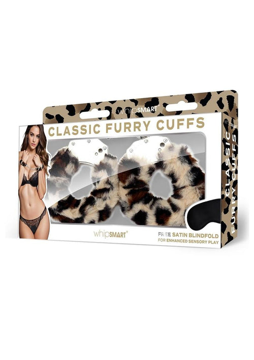 Load image 1 in gallery view. WhipSmart Furry Cuffs with Eye Mask - Animal Print/Leopard
