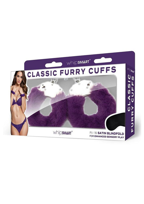 Load image 1 in gallery view. WhipSmart Furry Cuffs with Eye Mask - Purple