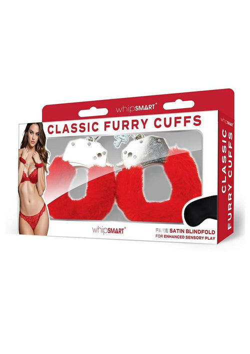 Load image 1 in gallery view. WhipSmart Furry Cuffs with Eye Mask - Red