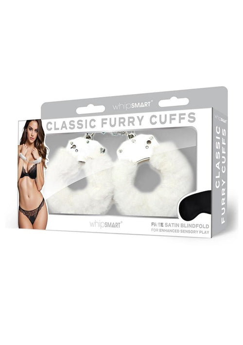 Load image 1 in gallery view. WhipSmart Furry Cuffs with Eye Mask - White