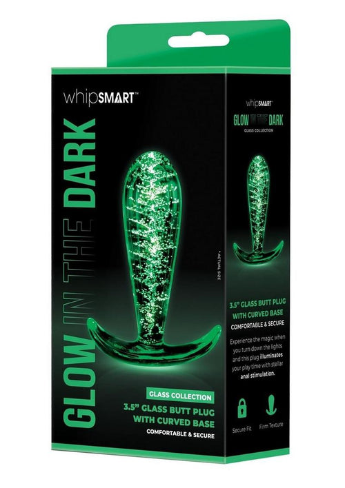 Load image 1 in gallery view. WhipSmart Glass Butt Plug with Curved Base - Clear/Glow In The Dark - 3.5in