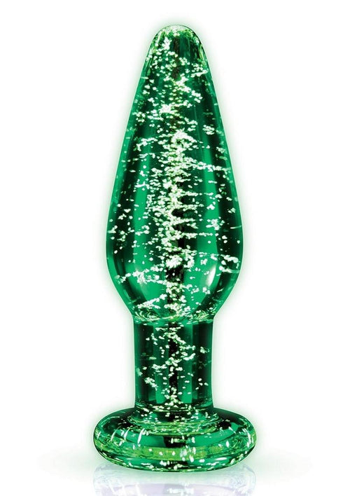 Load image 1 in gallery view. WhipSmart Glass Butt Plug with Flat Base - Clear/Glow In The Dark - 3.5in