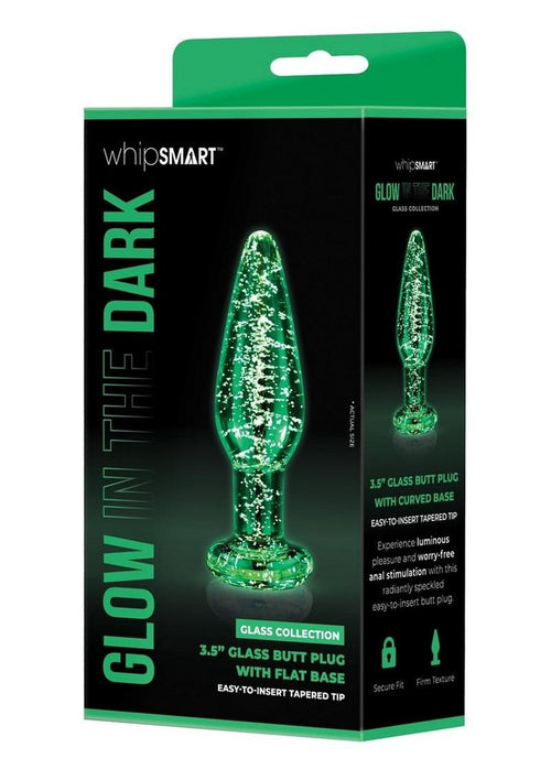 Load image 1 in gallery view. WhipSmart Glass Butt Plug with Flat Base - Clear/Glow In The Dark - 3.5in