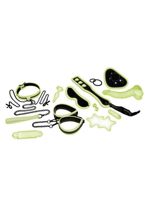 Load image 1 in gallery view. WhipSmart Glow In The Dark All In One Bondage - Glow In The Dark/Green - 12 Piece/Set