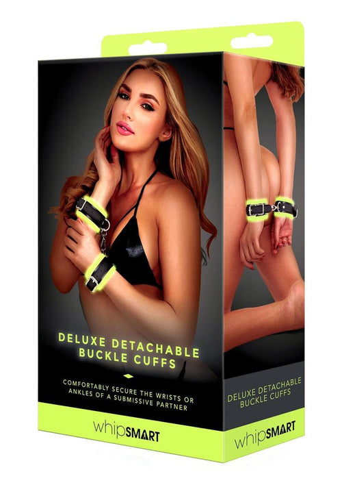 Load image 1 in gallery view. WhipSmart Glow In The Dark Deluxe Detachable Buckle Cuffs - Glow In The Dark/Green