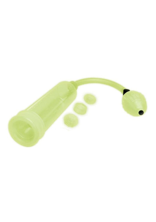 Load image 1 in gallery view. WhipSmart Glow In The Dark Penis Pump and Stamina Cock Ring - Glow In The Dark/Green - Set