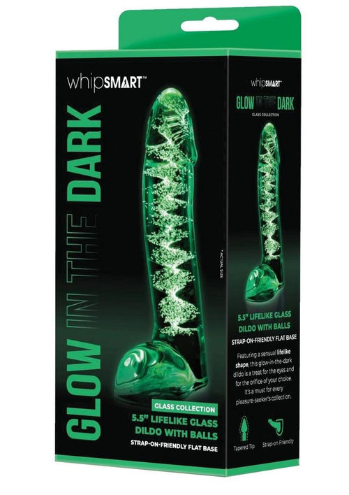 Load image 1 in gallery view. WhipSmart Lifelike Glass Dildo with Balls - Clear/Glow In The Dark - 5.5in