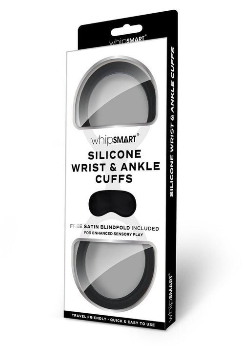 Load image 1 in gallery view. WhipSmart Quickie Cuffs with Eye Mask - Black - Large/Medium