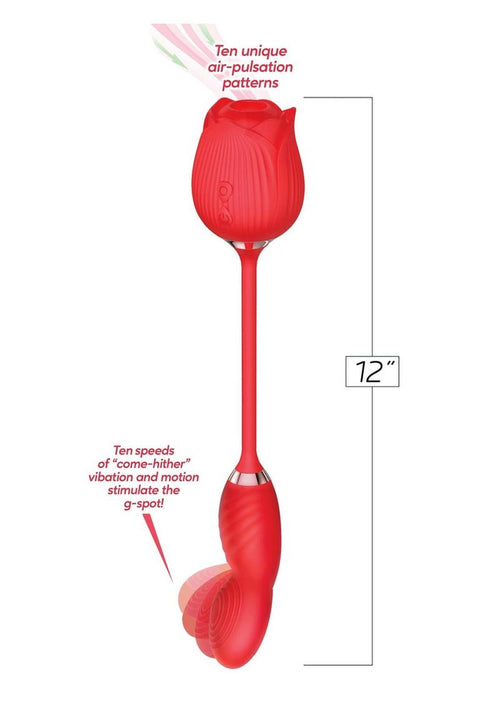 Load image 1 in gallery view. Wild Rose Come Hither Rechargeable Silicone Dual Stimulator with Clitoral Suction - Red