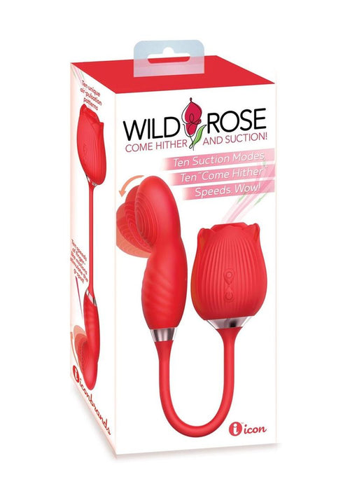 Load image 1 in gallery view. Wild Rose Come Hither Rechargeable Silicone Dual Stimulator with Clitoral Suction - Red