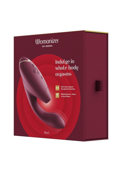 Load image 1 in gallery view. Womanizer Duo 2 Silicone Rechargeable Clitoral and G-Spot Stimulator - Bordeaux/Red