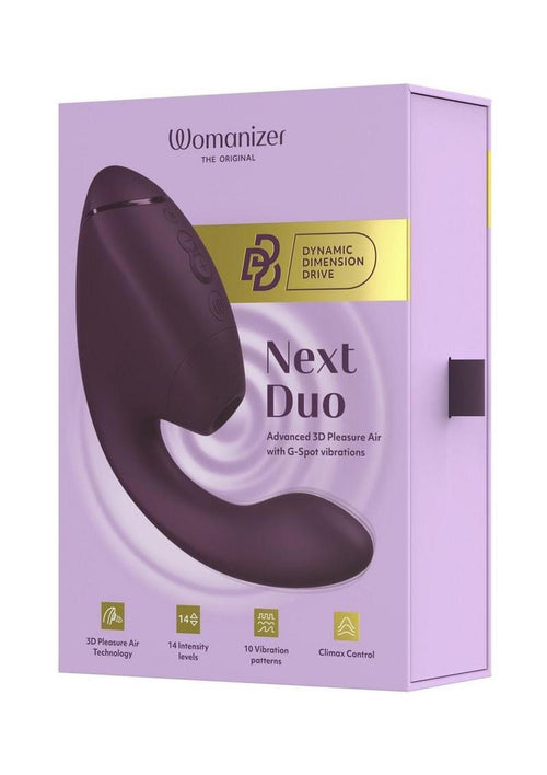 Load image 1 in gallery view. Womanizer Next Duo Rechargeable Silicone Dual G-Spot and Clitoral Stimulator - Dark - Purple