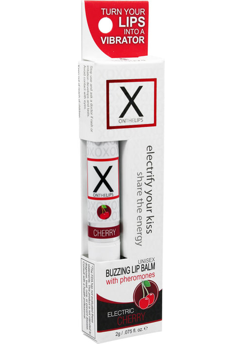 Load image 1 in gallery view. X On The Lips Buzzing Lip Balm with Pheromones Electric Cherry Flavor - .75oz