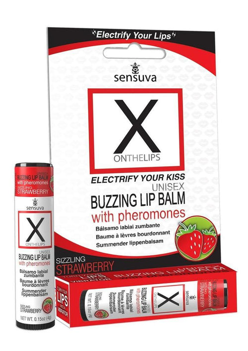 Load image 1 in gallery view. X On The Lips Buzzing Lip Balm with Pheromones Strawberry Flavor - .75oz