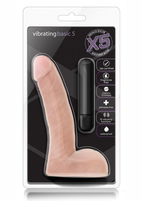 Load image 1 in gallery view. X5 Vibrating Basic 5 Dildo with Balls - Flesh/Vanilla - 5.5in