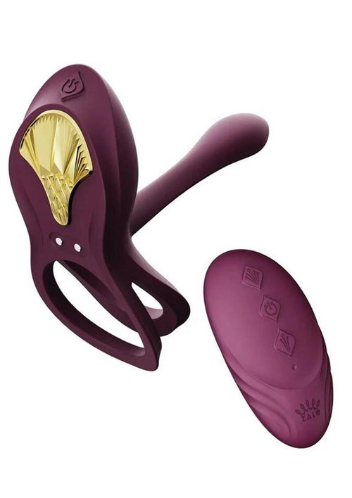 Load image 1 in gallery view. Zalo Bayek Rechargeable Silicone App Compatible Vibrating Couples Ring - Gold/Purple