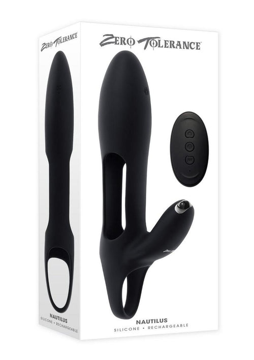 Load image 1 in gallery view. Zero Tolerance Nautilus Rechargeable Silicone Dual Cock Ring - Black