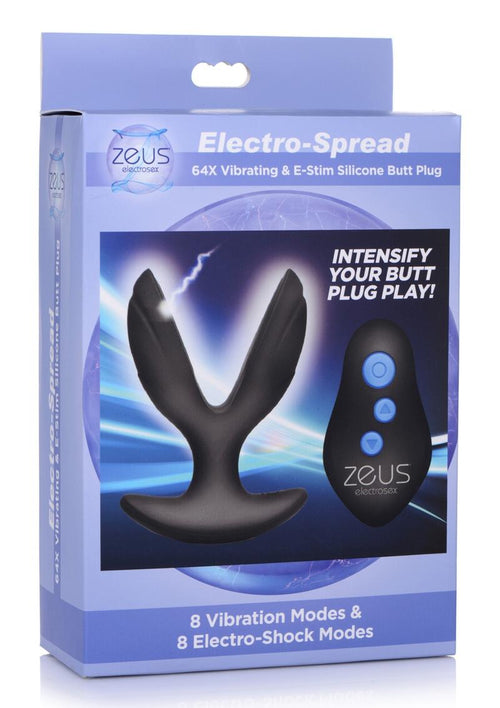 Load image 1 in gallery view. Zeus Electro-Spread 64x Vibrating and E-Stim Silicone Rechargeable Butt Plug with Remote Control - Black
