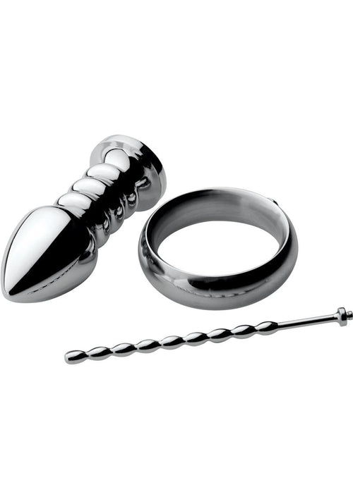 Load image 1 in gallery view. Zeus Electrosex Deluxe Voltaic For Him Stainless Steel E-Stim Kit - Silver