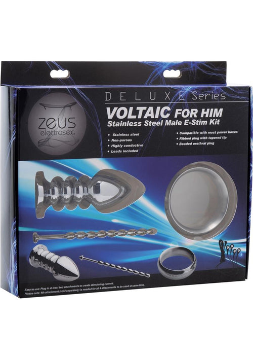 Load image 1 in gallery view. Zeus Electrosex Deluxe Voltaic For Him Stainless Steel E-Stim Kit - Silver